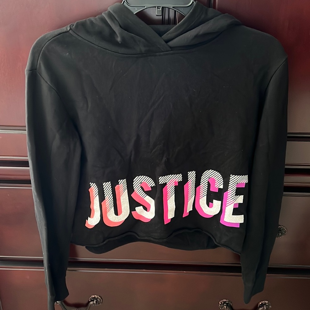 Justice girls cropped hoodie with justice glitter